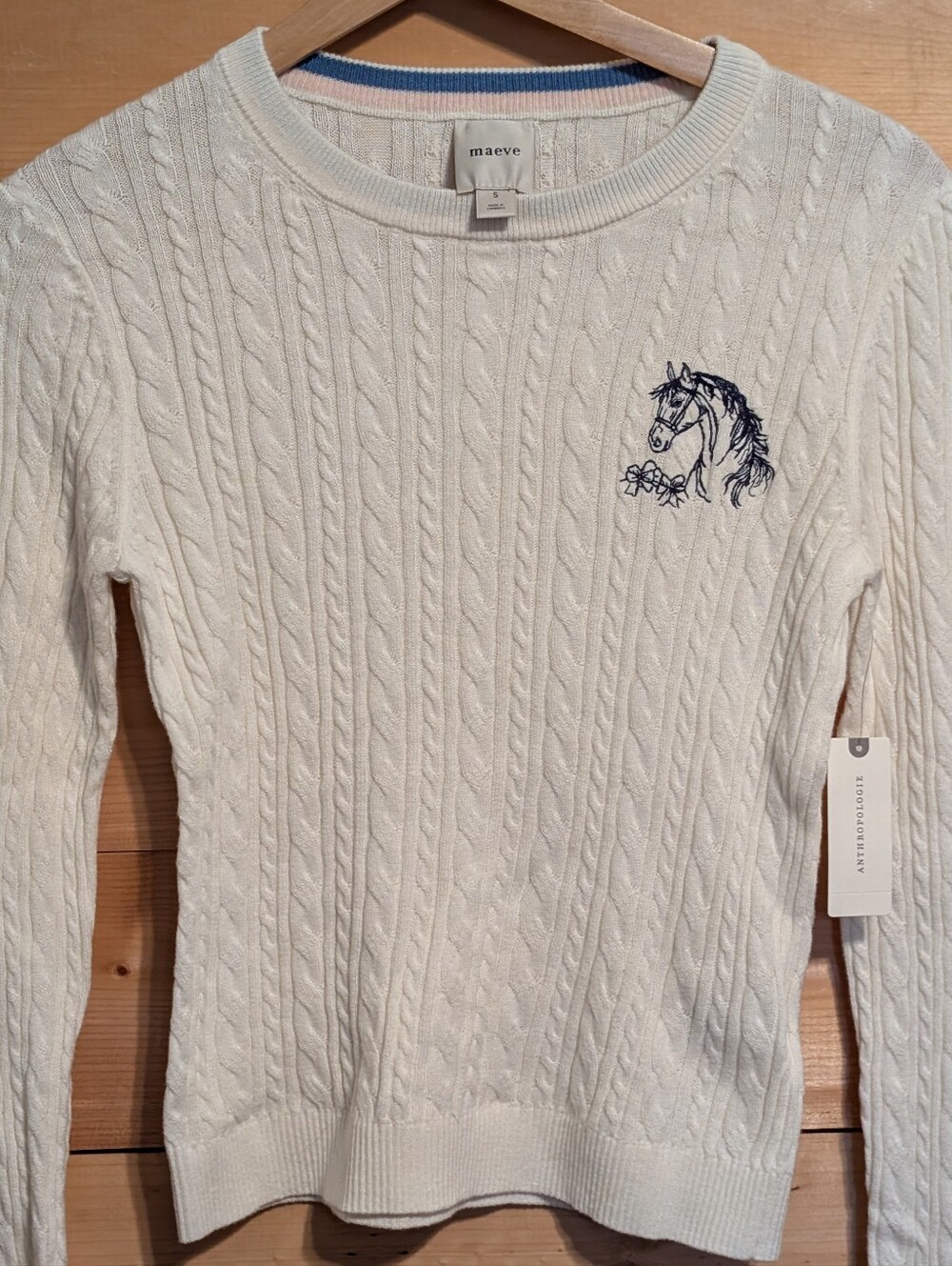 Maeve By Anthropologie Cream Horse Sweater *Small *NWT * Gorgeous - Picture 2 of 4
